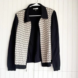 Giacca cardigan maglione collo zip nero panna St. John Sport taglia S - Foto 1 di 6