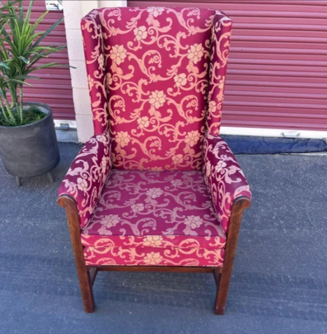 Antique Mahogany Wingback Fireside Armchair Brocade Upholstery Cover