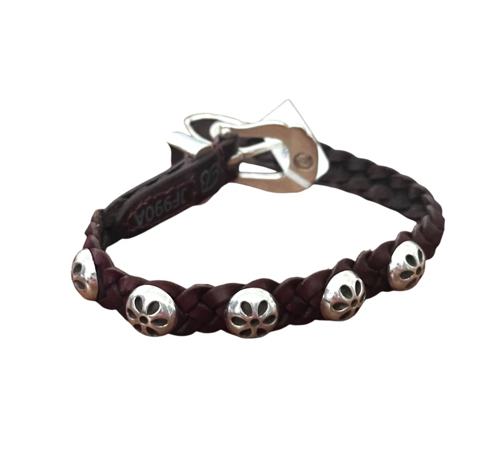 NWTag Brighton DAISY BANDIT Silver & Brown Braided Leather Bracelet