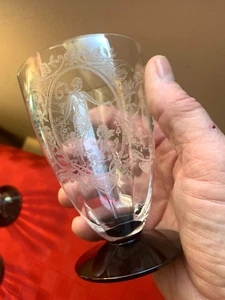 MARYLAND GLASS DIANA & NYMPH CAMEO VENUS & CUPID ETCHED Clear Bowl w Black Foot - Picture 1 of 24