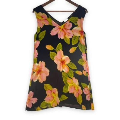 Mini Vestido Crudo 100% Seda Negro Floral Sin Mangas Forrado Talla S Foto 1 de 4