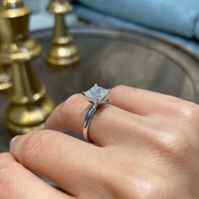 Anillo de diamantes reales corte princesa 1 quilate certificado GIA IGI 950 platino talla 5 6 7 Foto 1 de 4