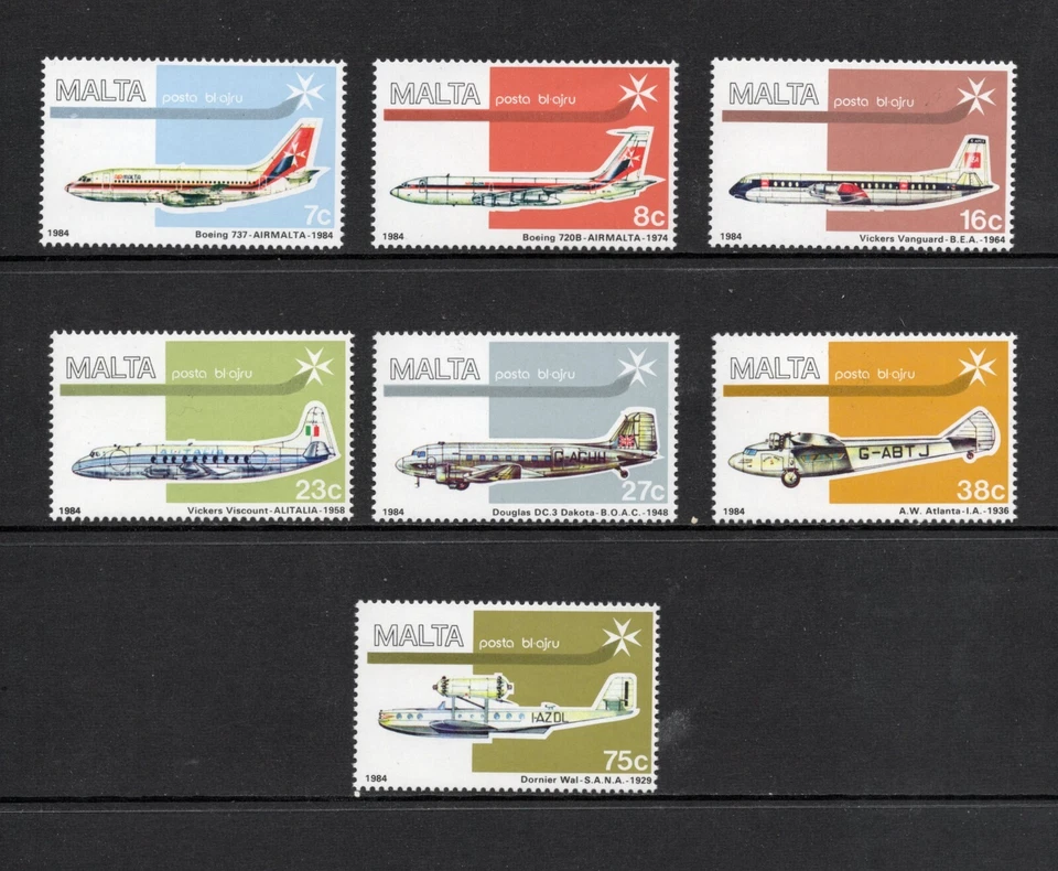 R4872 马耳他 1984 年航空飞机 7v。   全新无标签 — 第 1/1 张图片