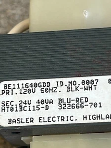 BASLER ELECTRIC BE111640GDD 24V 40VA TRANSFORMER FURNACE - Picture 1 of 2