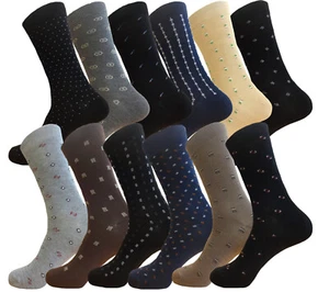 12 Pk Men's Dress Socks 12 DIFFERENT DESIGNS 10-13 Cotton Socks TRUE TO SIZE - Picture 1 of 13