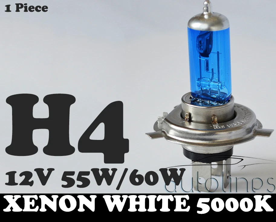 1 x H4 60W / 55W 12V Xenon White 5000k Halogen Car Head Light Globes Bulbs Lamp - Image 1 of 4