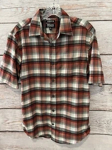 Mix & NY Outfitters Gray/Red/Black Plaid Button Front S/S STRETCH EUC Men's S - Picture 1 of 8