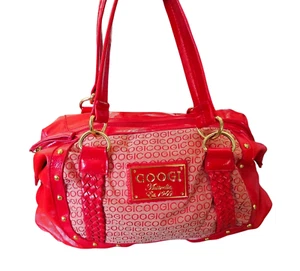 VINTAGE Coogi HANDBAG Red BARREL BAG PURSE Large TOP HANDLE Satchel LOGO (Y2K) - Picture 1 of 8