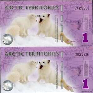 Arctic Territories 1 Dollar 2012 POLYMER UNCUT SHEET 2 UNC x 5 SHEETS