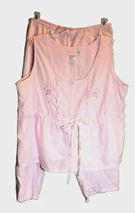 Pajama Set Cotton Pink Lightweight Moon Dance 1X Embroidered Empire Bow Ruffle - Picture 1 of 6