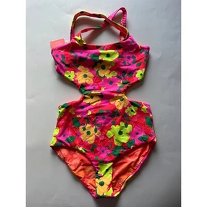 Maaji Floral One Piece Swimsuit Cut Out Reversible Colorful Neon Youth Size 14 - Picture 1 of 5