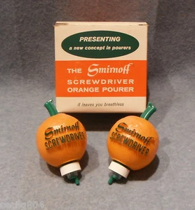 THE SMIRNOFF SCREWDRIVER ORANGE POURER SET OF 2 IN ORIGINAL BOX RARE FIND - Picture 1 of 3