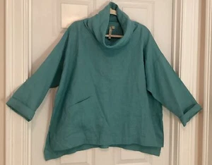 Comfy USA Oversized Turquoise Linen Cowl Neck Top, USA-made, Size XS, NWOT - Picture 1 of 4