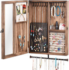 Wall Mounted Jewelry Organizer Box Rustic Wood Large Space Jewelry Cabinet Holde