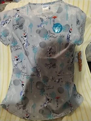 Olaf Cherokee Scrubs Tooniforms Disney Frozen V Neck Top New  P1  - Image 1 of 4