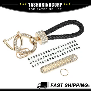 Car Fob Key Chain Keychains Holder PU Leather 360 Degree with D Shaped Ring - Picture 1 of 7