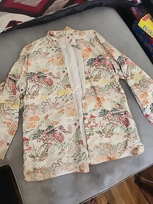 vintage asian jacket 40's embroidered mens women's Japanese kimono 1940's metalc - Image 1 of 4