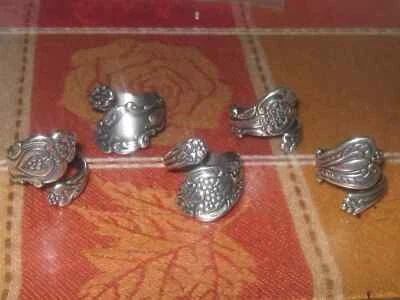 Wholesale LOT of 5 Silver Plated Floral Ring Spoon Rings Sizes 5 -10 Adjustable - Image 1 of 3