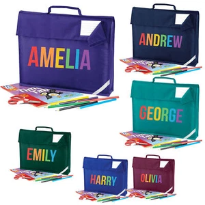 Personalised Book Bag School Folder Any Text Your Name Rainbow Bag - Picture 1 of 10