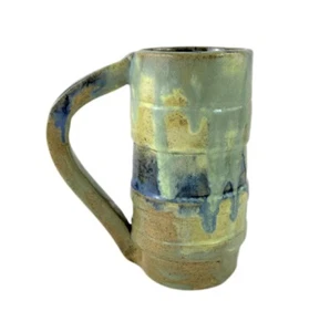 Handgefertigte Studio Kunst Keramik großer Becher Stein rustikal primitiv Tropfglasur signiert - Bild 1 von 9