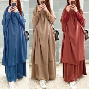 2Pc Islamische Khimar Jilbab Set Femmes Musulmanes Hijab Abaya Gebetskleid / - Picture 1 of 16