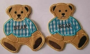 CraftbuddyUS 2pcsx10cm Iron On Baby Blue Teddy Bear Fabric Motifs Applique Patch - Picture 1 of 2