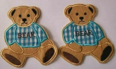 CraftbuddyUS 2pcsx10cm Iron On Baby Blue Teddy Bear Fabric Motifs Applique Patch - Image 1 of 2
