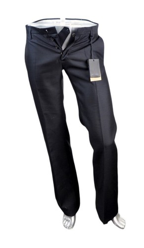 Pantaloni abiti anteriori piatti $995 nuovi con etichette DSQUARED2 neri 100% misto lana taglia 46 30