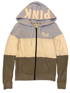 Victorias Secret Pink Hoodie Sweatshirt Sz XS Full Zip Purple White Gray Womens - Picture 1 of 11