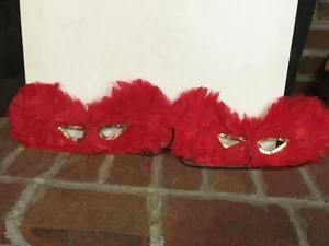 Red Feather Masquerade Masks Set of 2 Gold Sequins - Picture 1 of 5