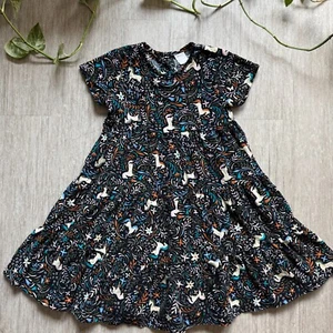 Hanna Andersson Unicorn Dress Corduroy Flannel US 6-7 Button Back Black - Picture 1 of 8