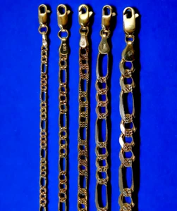 14K Tri Color Gold Figaro Necklace Bracelet Chain Diamond Cut 2.5mm-6mm 7"-30" - Picture 1 of 10