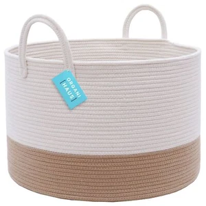 OrganiHaus Extra Large Blanket Basket for Living Room 20x13 Natural Cotton Ro... - Picture 1 of 7