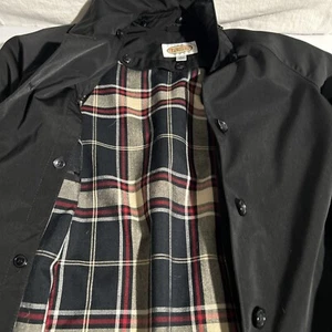 Talbots Coat small raincoat Trench coat black plaid Removable Liner No hood - Picture 1 of 14