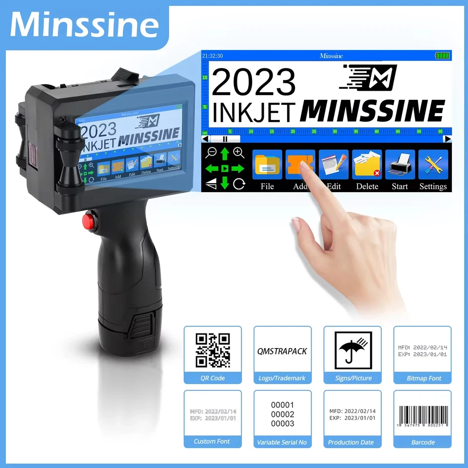 Handheld Inkjet Printer Gun 12.7mm Fast-Drying Ink Text QR Barcode Label Printer - Image 1 of 4