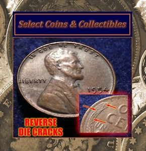1954-P Lincoln Wheat Cent Reverse Die Cracks #2092 - Picture 1 of 16