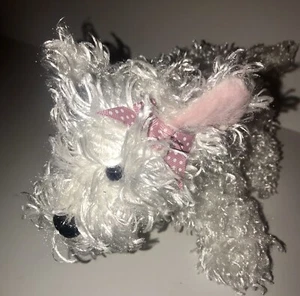 Ganz Webkinz Curly Hair WHITE TERRIER Puppy Dog Beanbag Plush Pink Bow  - Picture 1 of 7