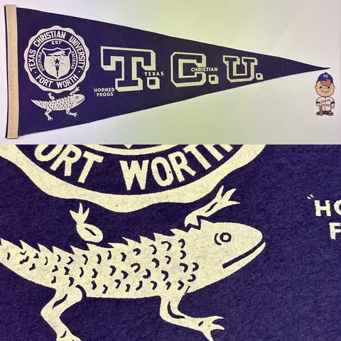 1950’s Vintage Texas Christian Horned Frog TCU University Pennant 12x28.75 Cover