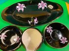 palissy pottery orchid black plates +milk jug kitchen table accessories 4 parts