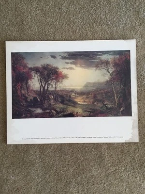 Autumn - On the Hudson River by Jasper Francis Cropsey 14" x 11" on wood backing - Image 1 of 2