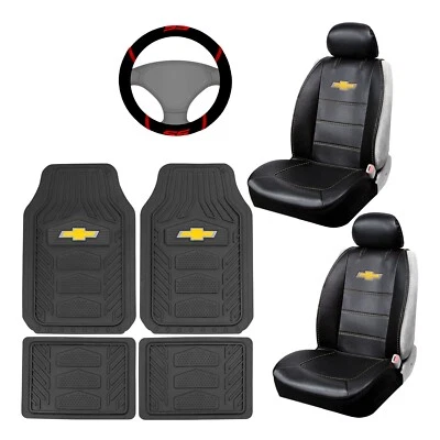 New 7pc CHEVY SS AUTO Rubber Floor Mats / FRONT SEAT COVERS STEERING WHEEL COVER - Image 1 of 4