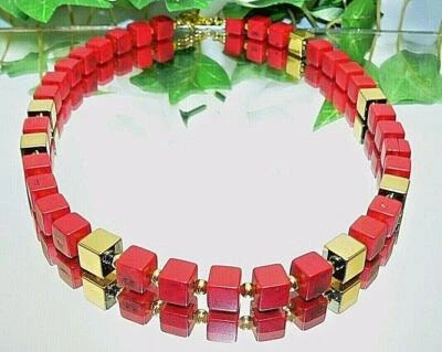 Halskette Würfelkette Cube Hämatit Würfel gold Howlith   Rot   456q - Bild 1 von 4