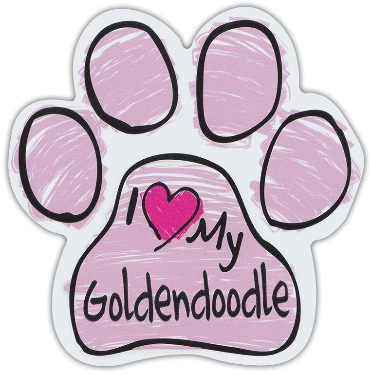 Pink Scribble Paws: I LOVE MY GOLDENDOODLE GOLDEN DOODLE | Imanes de coche con pata de perro Foto 1 de 1