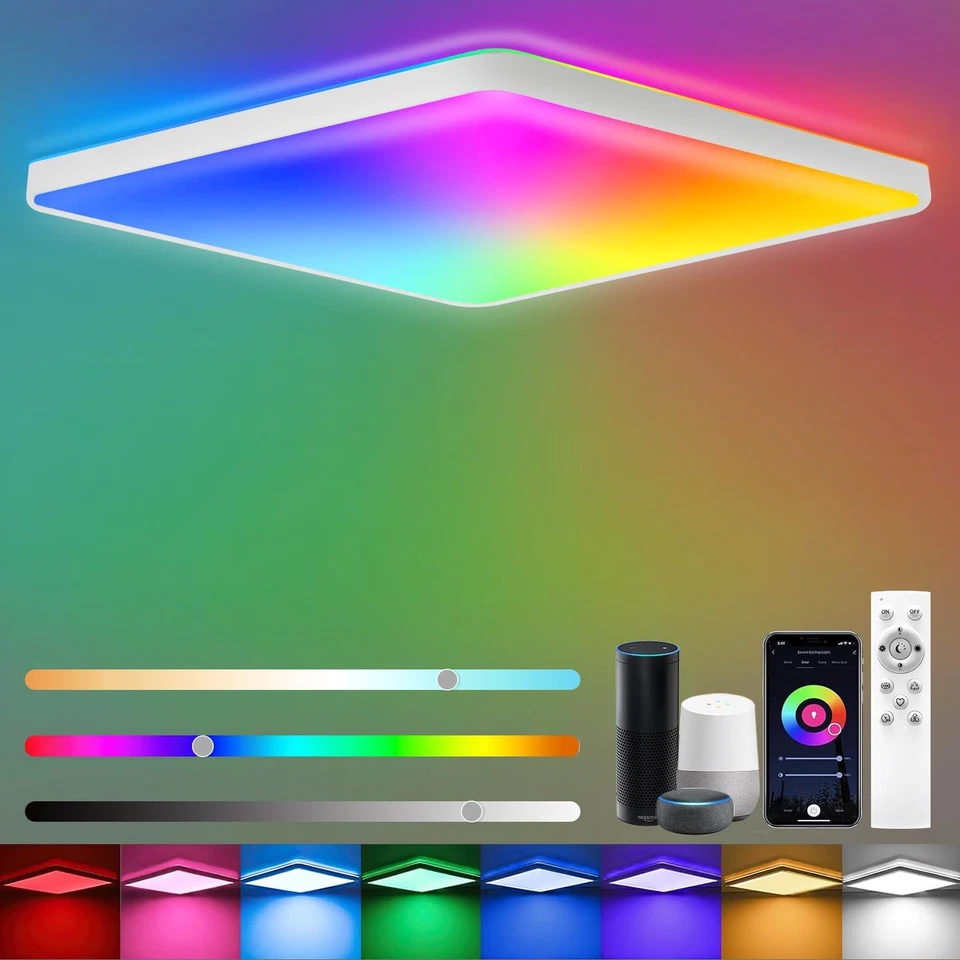 Plafonnier LED Dimmable, 24W RGB Plafonnier LED, Smart App Plafonnier Avec 16 Mi - Photo 1/4