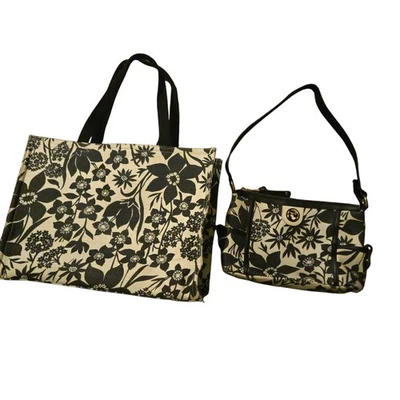 VTG Spartina 449 Duffle Bag & Makeup/Travel Bag Linen Leather Retired RARE - Image 1 of 4