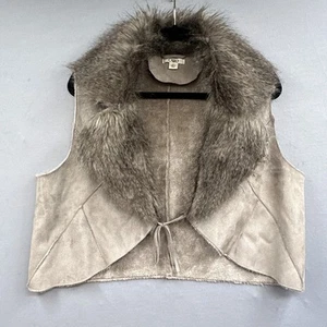 Cato Faux Suede Fur Vest XL Y2K Gray Crop Boho Hippie Festival Gypsy Fairy 90s - Picture 1 of 13