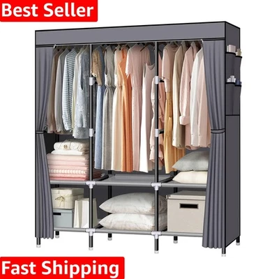 轻松整理:61 英寸便携式衣柜带挂杆和口袋 — 第 1/4 张图片