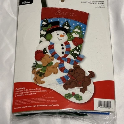 Kit Medias Navidad Apliques Fieltro Bucilla 18" Muñeco de Nieve y Cachorros Nuevo Precintado Foto 1 de 4