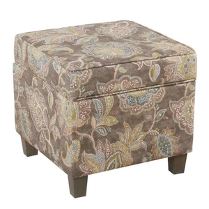 Benjara Multicolor Fabric Square Accent Ottoman - Picture 1 of 6