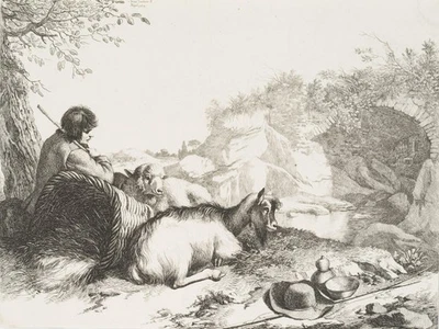 F. LONDONIO (1723-1783), Rastende Ziegenhirten,  1764, Kupferstich Rokoko - Bild 1 von 4